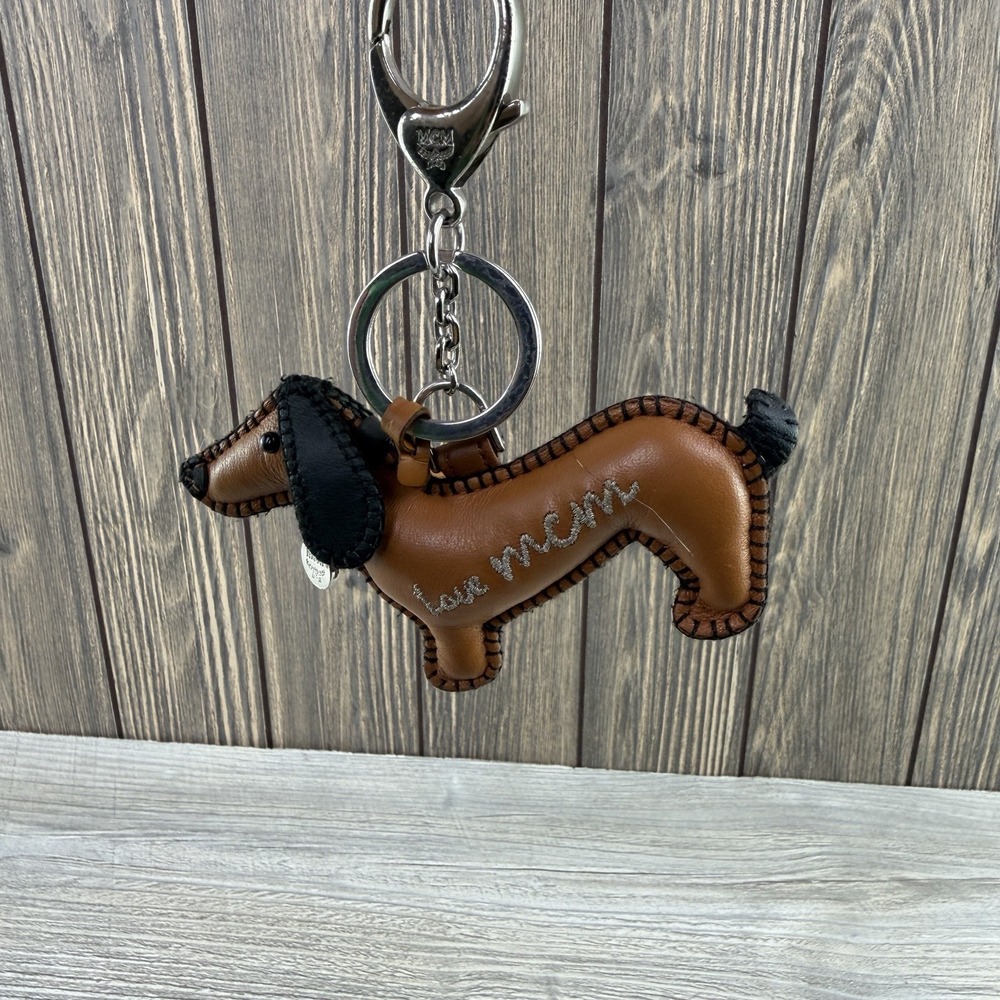 MCM Love MCM Dachshund Dog Bag Charm Keychain Leather Brown Made in Korea